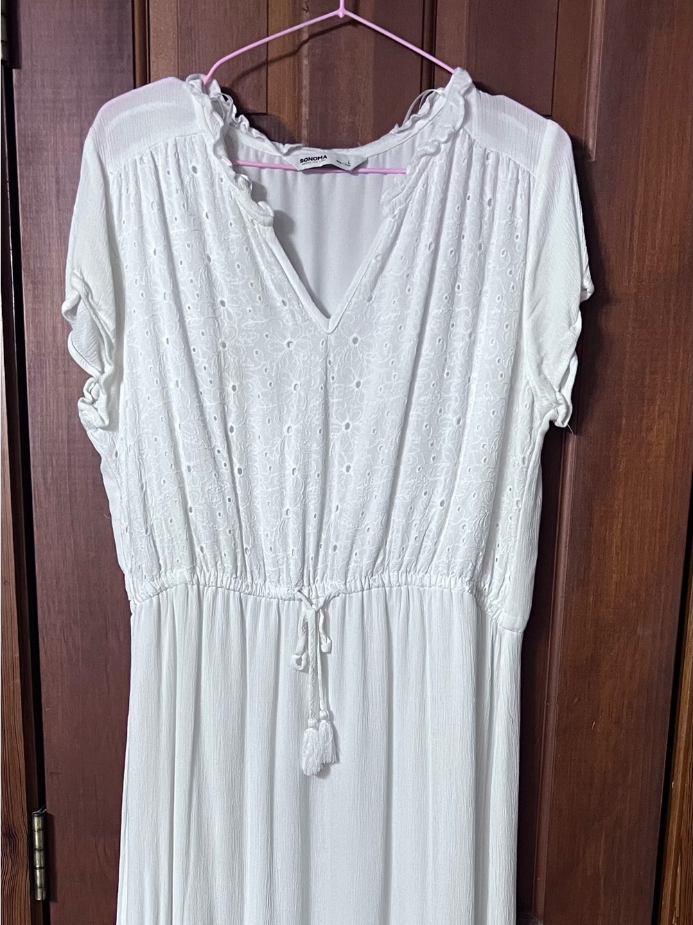 Sonoma White Eyelet Tassel-Waist Casual Kids Dress